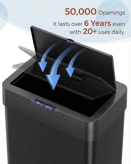 TLSUNNY 18.5 Gallon Motion Sensor Trash Can,Touchless Automatic Garbage Can,Brushed Stainless Steel Smart Bin,with Bag Holder,Soft Close Lid,for Kitchen,Office,RV,Bedroom,Living Room (Black, 70L)