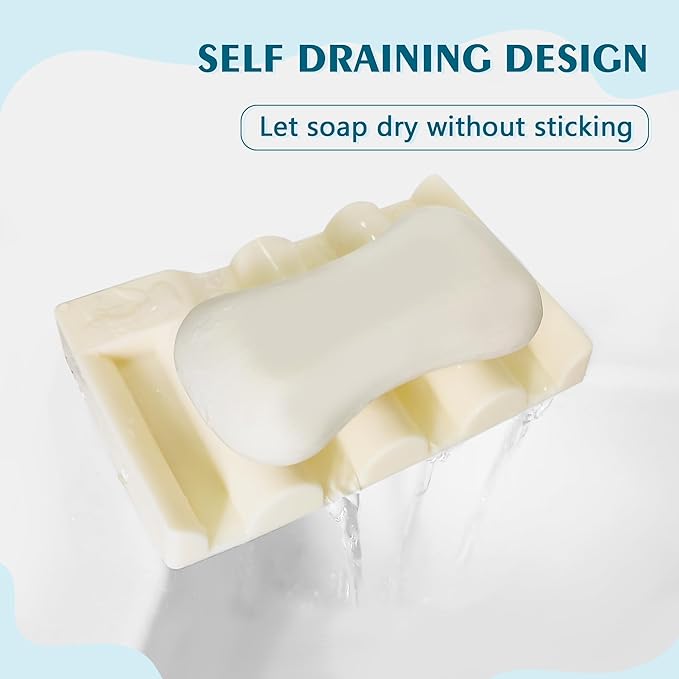 Silicone Soap Dish,Self Draining Soap Holder Perfect for Shower,Bathroom Sink,Kitchen Sink & Travel,Non-Slip Bar Soap Holder Extend Soap Life,Keep Soap Bars Dry & Easy Cleaning Beige-3Pcs
