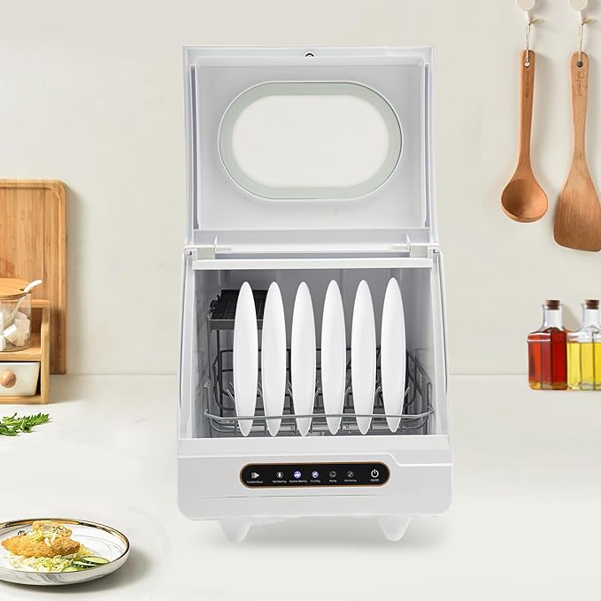Countertop Dishwasher - Portable Compact with 5 Wash Programs, Tap or Manual Fill for Apartments/RVs/Dorms (White)