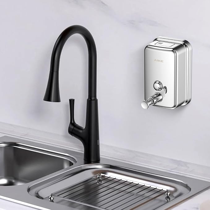 AIKE Polished Stainless Steel Wall Mount Pump Soap Dispenser Polished 17 fl.oz. AK1001