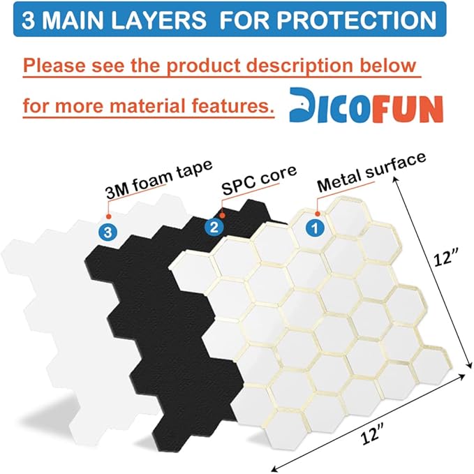 DICOFUN 10-Sheet Hexagon Peel and Stick Backsplash Tile, Polished White Tile Look Mixed Light Gold Kitchen Backsplash Peel and Stick Wall Tiles