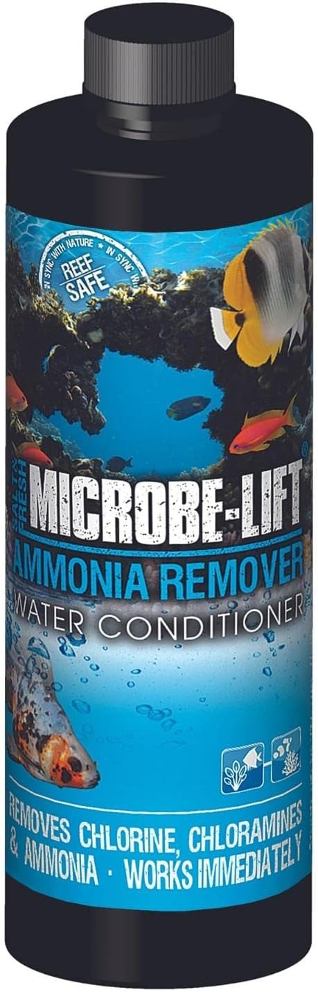 MICROBE-LIFT Ammonia Remover for Fish Tanks, Aquarium Water Conditioner for Freshwater and Saltwater, Ammonia Neutralizer and Detoxifier, Removes Chlorine and Chloramine, 8oz