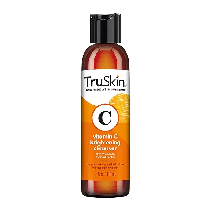 TruSkin Vitamin C Face Wash Cleanser - Brightening Facial Cleanser with Vitamins C & E, Rosehip Oil, Aloe Vera & MSM - Gently Cleanses, Refreshes & Supports Radiant Skin - 4 fl oz