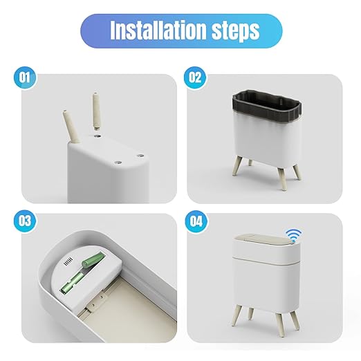 Yatmung Motion Sensor Bathroom Trash Can with Lid 2.5 Gal Smart Trash Bin - Waste Basket for Bedroom, Office, Living Room - Slim Bathroom Garbage Can Automatic Touchless - White with Wooden Legs