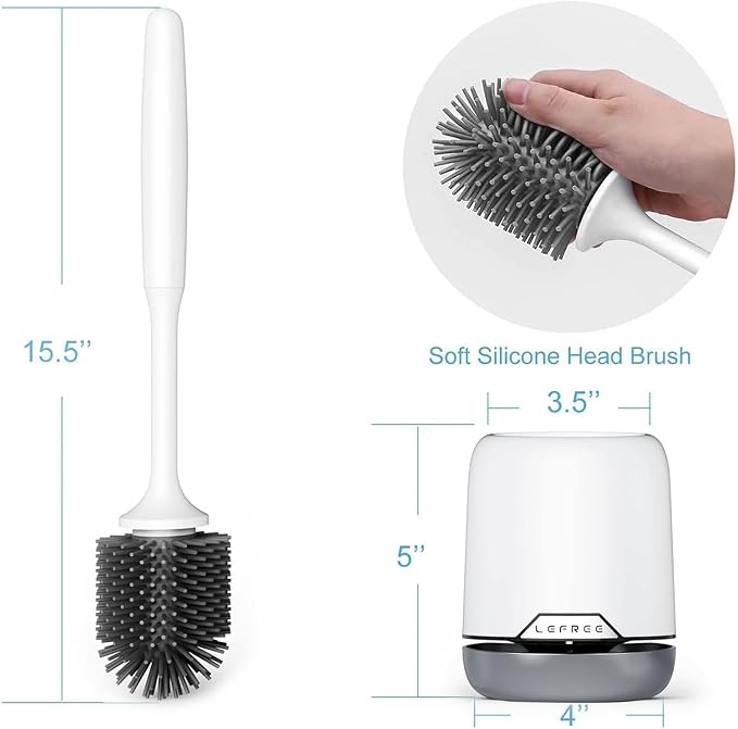 Lefree Silicone Toilet Brush and Holder, Bathroom Cleaner Brush Set, Non-Slip Handle Toilet Bowl Brush with TPR Soft Bristle, Wall Mounted/Floor Standing