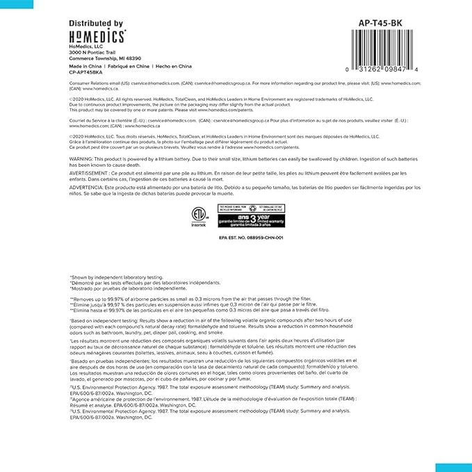 Homedics 5-in-1 UV-C Air Purifier - 360-Degree HEPA Filter for 1,593 Sq Ft, Extra Large Air Purifiers for Bedroom and Home, Essential Oil Pads, Built-In Timer, 5 Speed Settings for Large Rooms, Black