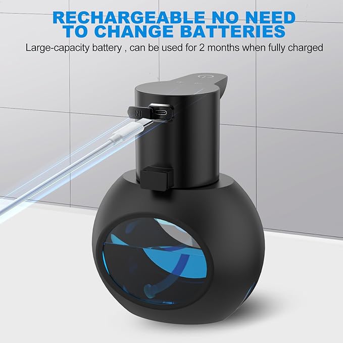 Automatic Soap Dispensers,15oz/420ml USB Touchless Automatic Foaming Soap Dispenser,Rechargeabled Wall Mounted Smart Soap Dispenser for Home Kitchen Bathroom Office Black (2, Black)