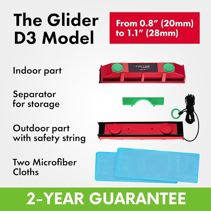 Tyroler Glider D-3 Outside Magnetic Window Cleaner Tool | Double Sided Outside Windows Cleaner Fits Only 0.8"-1.1" Single/Double Glazed Windows Thickness | Magnet Window Cleaners Tool
