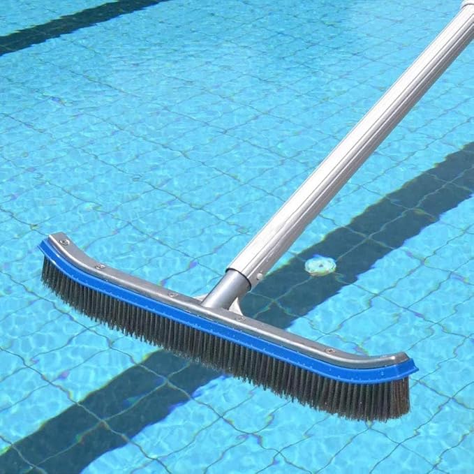 Swimming Pool Brush for Cleaning Pool Walls,Tiles & Floors,Heavy Duty 18" Aluminum Stainless Steel Wire Bristle Pool Scrub Brush for Curved Cleaning Brushes with EZ Clips