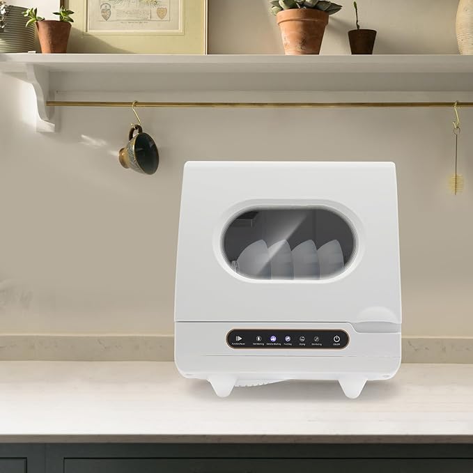 6-Set Countertop Dishwasher - 800w 5-in-1 Compact Tabletop Dishwasher with High-Temp Sterilization (161.6℉), Hot Air Drying & Low Noise (55db) for Home Kitchen (White, 15.6×15.4×16.9in)