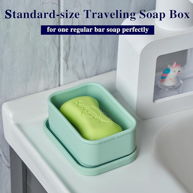 Leak Proof Silicone Travel Soap Case with Draining Tray - Bar Soap Holder for Travel, Gym & Camping - Mess-Free Portable Soap Container for Carry-on Bags (Mint Green)