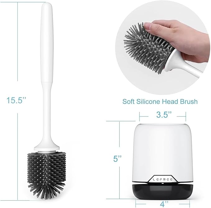 Lefree Silicone Toilet Brush and Holder Set with Ventilated Holder, Floor Standing & Wall Mounted Toilet Scrubber