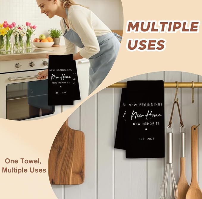 New Home Gift Kitchen Towels with Saying, Funny Decorative Hand Towel, Housewarming Gift Ideas for New Homeowners, Cute Funny Hand Towels Bathroom Kitchen 16x24 Inch Black-b01