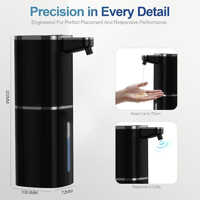 Automatic Liquid Soap Dispenser, 9 Adjustable Levels, 380ml/12.8oz, Auto Touchless Hand Soap or Dish Soap Dispenser,USB Rechargeable Dispenser,Wall Mount or Tabletop Use for Bathroom Kitchen