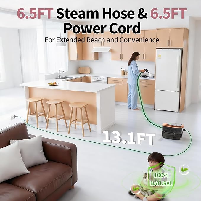 Steam Cleaner for Home & Car, 3-Level Adjustable Steamer for Cleaning with Temp Display,15s Fast Heat,1.8L Large Tank, 4Bar Powerful Steam for Grout,Grease,Tile,Couch,Toilet, Car Detailing,Windows