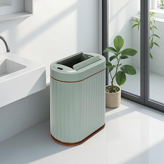 Bathroom Trash Can with Lid Butterfly 2 Gallon Sensor Trash can, IPX5 Waterproof Garbage Can Bathroom Decor, Automatic Trash Bin, Under-Counter Wastebasket for Kitchen, Living Room, Green