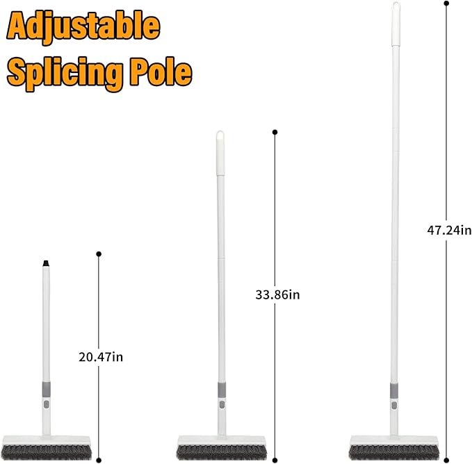 Floor Scrub Brush with Long Handle,Double-Sided V-Shaped Deck Brush,Grout Brush,Shower Floor Scrubber for Cleaning, Tile Scrub Brush with Stiff Bristles, 48"