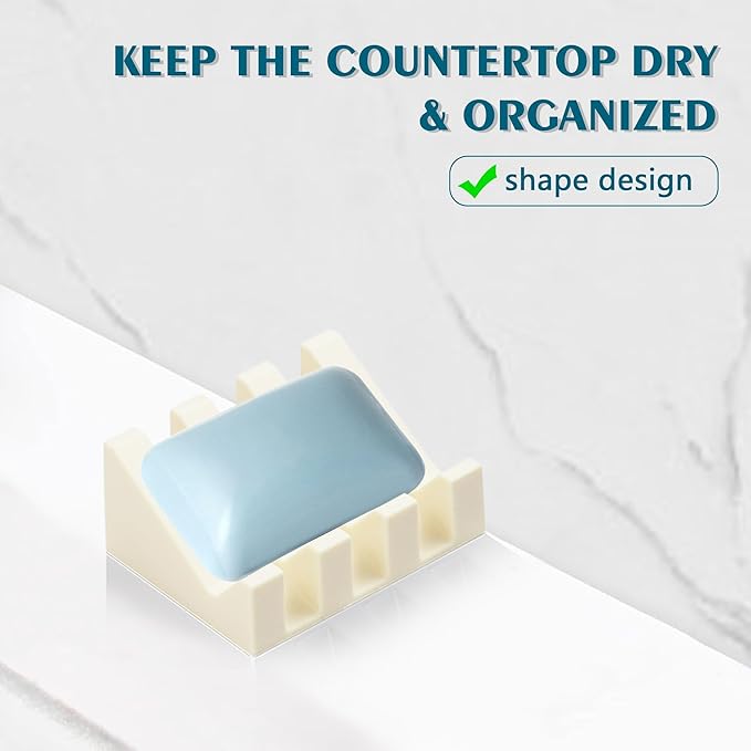 Self Draining Soap Dish Holder,Silicone Soap Dish,for Bathroom,Kitchen, Sponges,Can Extend Soap Life,Keep Soap Bars Dry and Easy Cleaning (Cream White,4-Pack)