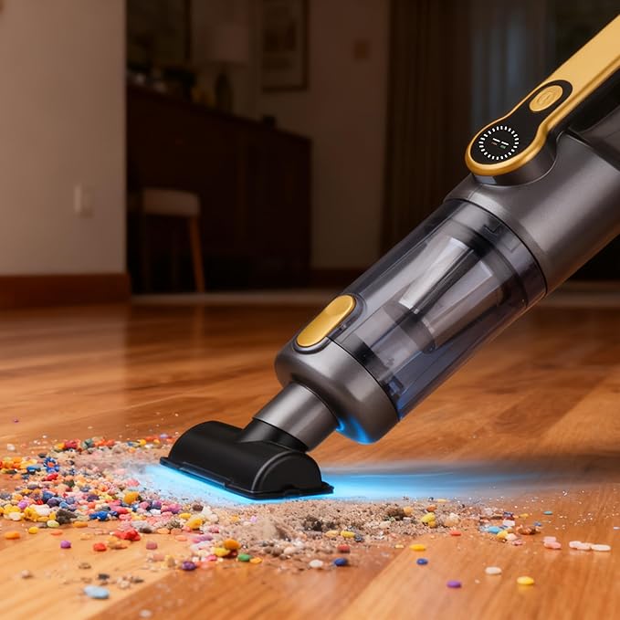 Handheld Vacuum Cordless, Car Vacuum Portable Cordless 6000mAh Dust Busters Rechargeable Brushless Motor 18000Pa Strong Suction, Portable Vacuum for Car Home with 6 Accessories, Yellow