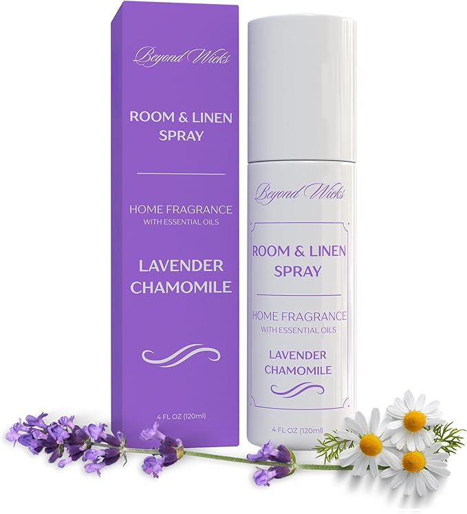 Room & Linen Spray - Lavender Chamomile Scent - Fabric and Air Freshener for Bedding, Sheets, and Home - Fine Mist Spray Bottle - 120 ml (4 fl oz) by Beyond Wicks