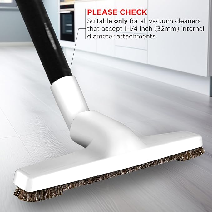 Hardwood Universal Vacuum Cleaner Floor Brush 1 ¼ inch (1.25'') (32mm) Inner Diameter with Horse Hair Soft Bristles 10” Wide (White - Plastic)