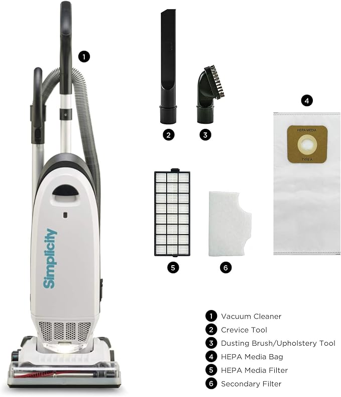 Simplicity Vacuums Allergy Bagged Vacuum Cleaners for Home, Carpet, Rugs, and Hardwood, Multi Surface Upright Vacuum Cleaner with Certified HEPA Vacuum, Pet Vacuum, S20EZM