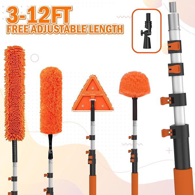 20FT Reach Dusters for Cleaning, Ceiling Fan Cleaner Duster with Extension Pole, Wall and Baseboard Cleaner Mop with Handle for Window Cobweb Fan Blade and High Ceiling