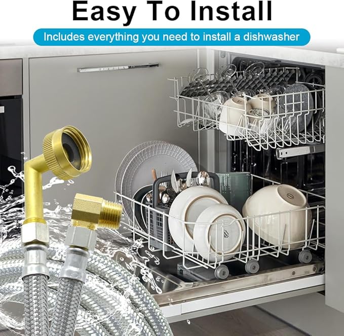 Universal Dishwasher Installation Kit,4 Ft Stainless Steel Dishwasher Hose,Burst Proof Water Supply Line with 3/8" Compression Connections