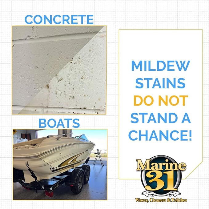 Marine 31 Mildew Stain Remover & Cleaner | Effective for Boats, Homes, Patios, Bathrooms & Showers | Removes Mold & Mildew Stains | Combo Pack | M31-370-RFK-1 | 20oz & Gallon