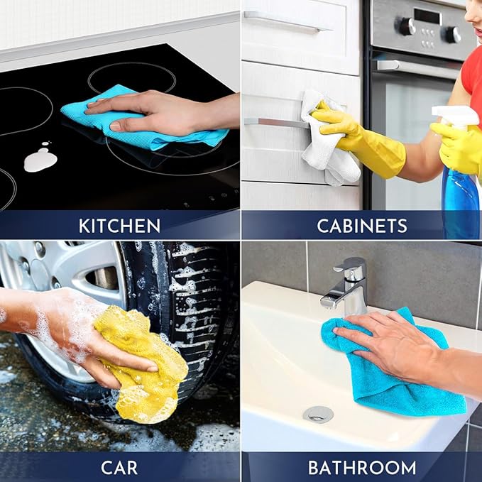 GLIMGLINT Microfiber Cleaning Cloth,150PK Reusable Cleaning Rags,Highly Absorbent Shop Rags Bulk,All-Purpose Car Cleaning Towels for TV Screen,Kitchen,Restaurant,Garage,14"X12", Multicolor