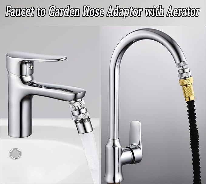 Faucet Adapter with Aerator, Sink Faucet to Garden Hose Adapter, Kitchen/Bathroom Fuacet Adapter to Garden Hose, Sink Hose Attachment for Faucet Adapter Connector, Chrome