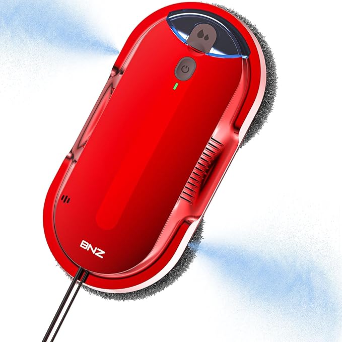 BNZ Smart Window Cleaning Robot, Twin Turbo & Dual Auto-Spray Window Cleaner with Multiple Safety System, AI Path Planning, Frameless Edge Detection, K1 (Ruby Red)
