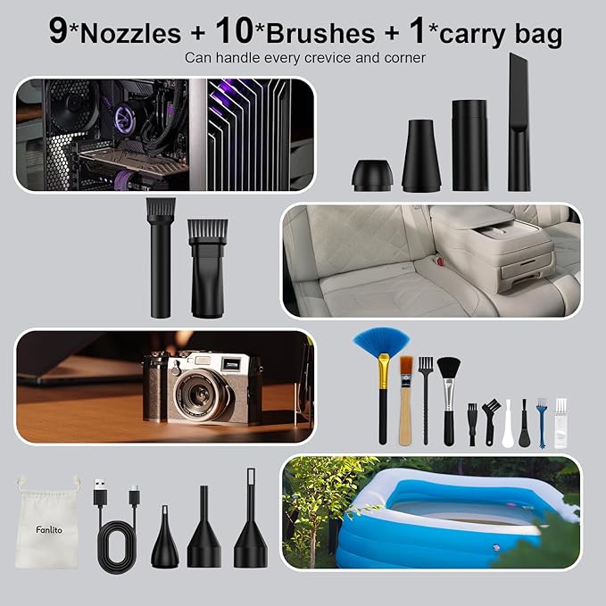 Compressed Air Duster with Verified 6.7 oz Blowing Force, PC Cleaner Air Duster Rechargeable, 5-Speed Compressed Air Blower 21 Accessories for Computer, Keyboard, Car, Home Electronics