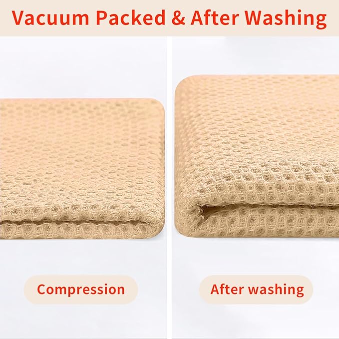 Homaxy 100% Cotton Waffle Weave Kitchen Dish Towels, Ultra Soft Absorbent Quick Drying Cleaning Towel, 13 x 28 Inches, 12-Pack, Apricot