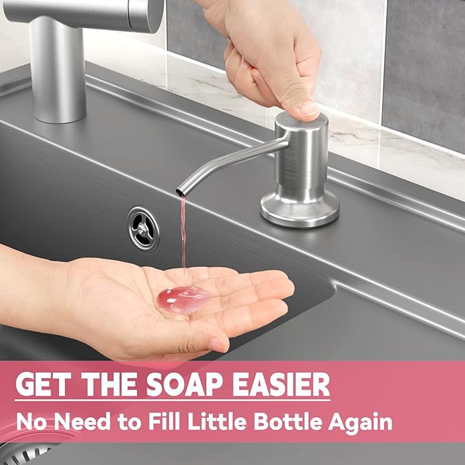 Sink Soap Dispenser, OHiHi Kitchen Sink Soap Dispenser with 47" Extension Tube, Wide Pump Head Base, No Water Leaking, No Need to Fill The Little Bottle Again, Brushed Nickel