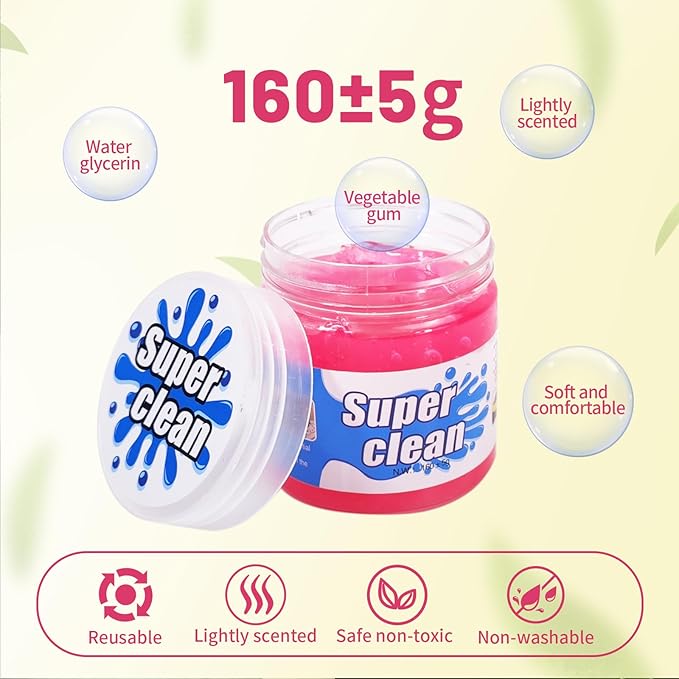 Pink Car Cleaning Gel, Cute Car Accessories for Women Interior, Car Detailing Kit for Vents, Dust Cleaning Slime, Keyboard Cleaner Putty, Car Essentials for New Car, 5.6oz