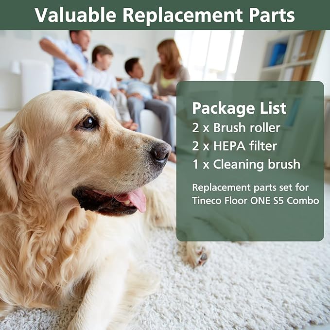 【Only S5 Combo】Brush Roller Replacement Parts for Tineco Floor ONE S5 Combo Cordless Wet Dry Vacuum Cleaner, 2 Brush Rollers + 2 Vacuum HEPA Filters (Only Fit S5 COMBO)
