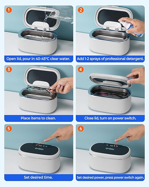 35W Ultrasonic Jewelry Cleaner, 45KHz Retainer Cleaner for Jewelry, 5 Timer & 3 Power Modes, Eyeglasses, Rings, Watch Strap, Dentures - 20oz, 304 Stainless Steel Tank, Quiet <38dB (White)