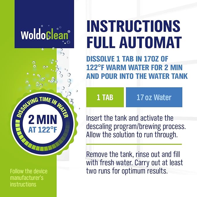 WoldoClean Coffee Machine Cleaner & Descaler Tablets (20 Count) - Universal Descaling Tabs Compatible with Nespresso, Keurig, Ninja, Breville & Drip Coffee Makers, Removes Limescale & Mineral Buildup