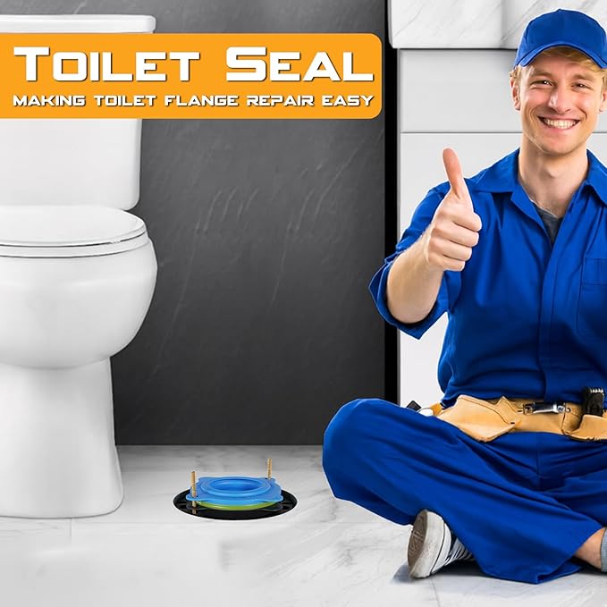 Toilet Flange Repair Kit with 16" Stainless Steel Supply Hose & Elastic Wax-Free Ring – Complete Toilet Installation Kit for 3"/4" Drain, DIY Toilet Repair Kit with No-Leak Seal