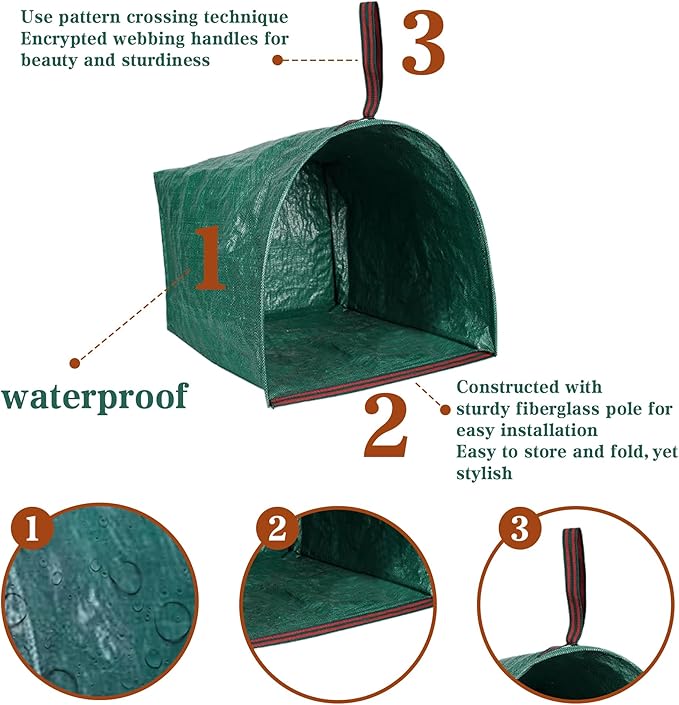 2PCS 72 Gallon Yard Waste Bags, Large Garden Debris Bags, Dustpan-Type Lawn Bags, Reuseable Heavy Duty lawn and leaf bags with Gardening Gloves