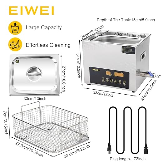 10L Ultrasonic Cleaner Dual-Frequency Professional Digital Stainless Steel Cleaning Machine with Heater Timer for Carburetor, Parts, Circuit Board, Glasses, Denture, Jewelry