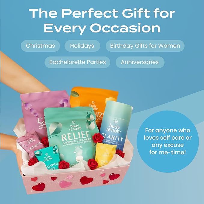 Body Restore Shower Steamers Aromatherapy 30 Pack – Valentines Day Gifts for Her and Him, Birthday Gifts for Women and Men, Relaxation, Stress Relief, Self Care – Collector’s Box