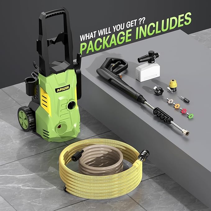 Electric High Pressure Washer - Portable Washer with 23 FT Water Outlet & 6.6 FT Inlet Hose, Steel Spray Wand, Foam-Adjustable Cannon, 4 Nozzle Set, Cleans Car/Patio/Fence/Window, 3800PSI 2.4GPM