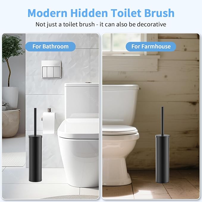 Stainless Steel Toilet Brush and Holder Set Oil Rubbed Matte Black Heavy Duty Toilet Bowl Brush with Long Handle for Bathroom and Farmhouse