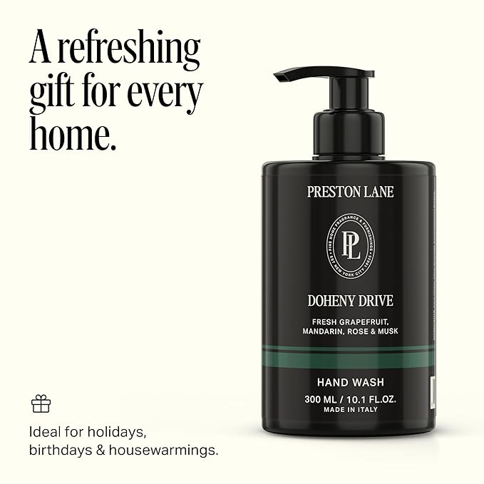 Preston Lane Luxury Hand Wash, Doheny Drive Scent | Hydrating and Nourishing Formula with Organic Oils, Active Kiwi and Apple Water, and Vegetable Glycerin | Gentle Cleansing, Vegan and Cruelty Free