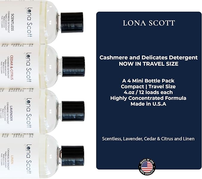 Cashmere, Wool & Delicates Shampoo Detergent 42 Loads. Made in U.S.A (Multi Scent Pack 4x4oz)
