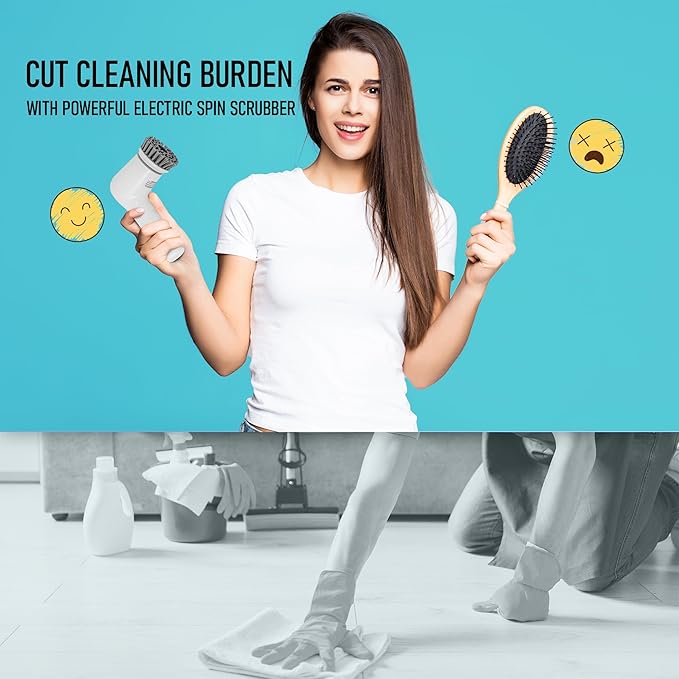 Electric Spin Scrubber,Cordless Cleaning Brush for Home, IPX7 Waterproof with 5 Replaceable Brush Heads