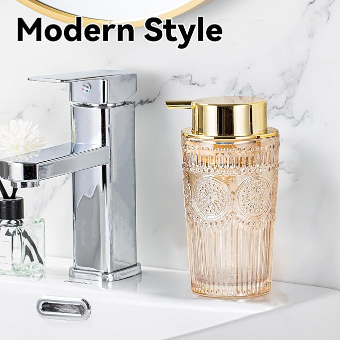 Gold Glass Foaming Soap Dispenser - Hand Soap Foam Dispenser for Bathroom, 10 OZ Refillable Dish Liquid Foam Hand Wash Dispenser for Kitchen