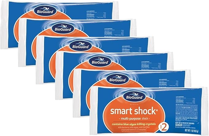 BioGuard Smart Shock 1 lb, Pack of 6, Algae Preventative, Swimming Pool Clarifier, Pool Shock Treatment, Multi-Purpose Shock for Pool Maintenance